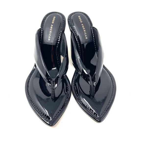 Good American Clear Wedge Sandals Size 6.5 Black Patent GA077P-X - Picture 1 of 5